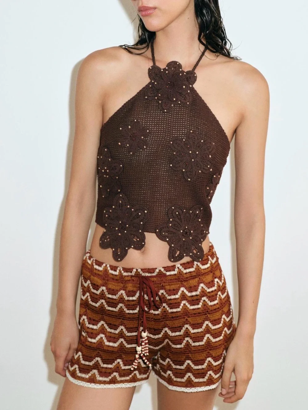 ZARA BEADED CROCHET CROP TOP